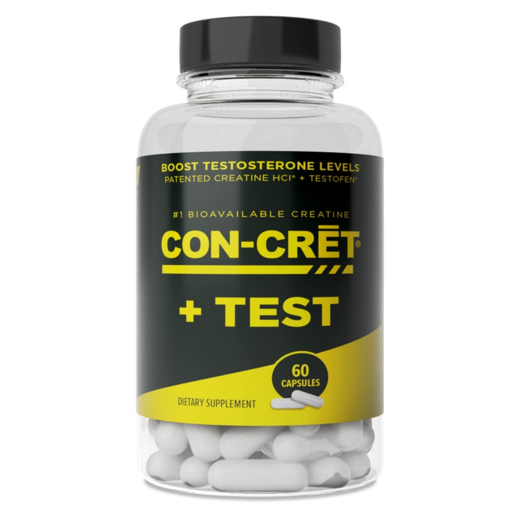 CON- CRET ® + Test, CON- CRET ® Opatentowany HCl kreatury Teraz z Testofen ®, Zwiększenie poziomu testosteronu, 60 kapsułki