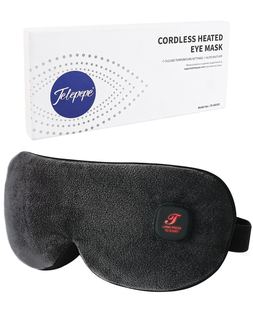 Heated Eye Mask, Cordless Warm Eye Compress for Dry Eyes Blepharitis, Light Blocking Heat Eye Mask for Men Women, 1000mAh Rechargeable Battery and Washable Cover (Black)