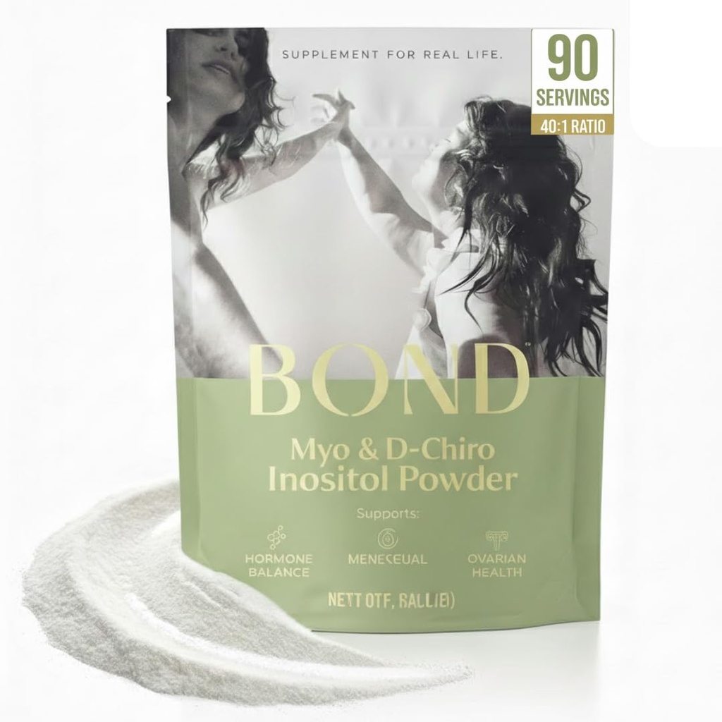 Bond Myo- Inositol & D- Chiro Inositol Proszek - Równowaga hormonalna, Regularność cyklu i suplement wsparcia jajników dla kobiet - 40: 1 Profil formuły - Wegan, Cugar- wolne, 90 Służenie