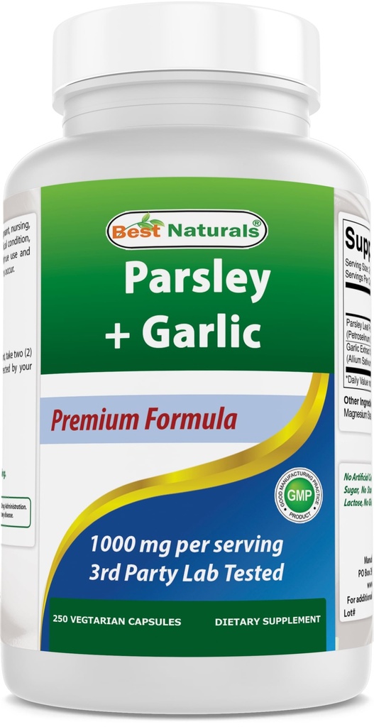Najlepsze Naturals Pietruszka i czosnek 1000 mg na serwowanie 250 Kapsułki wegetariańskie. Gluten Free i Non-GMO.