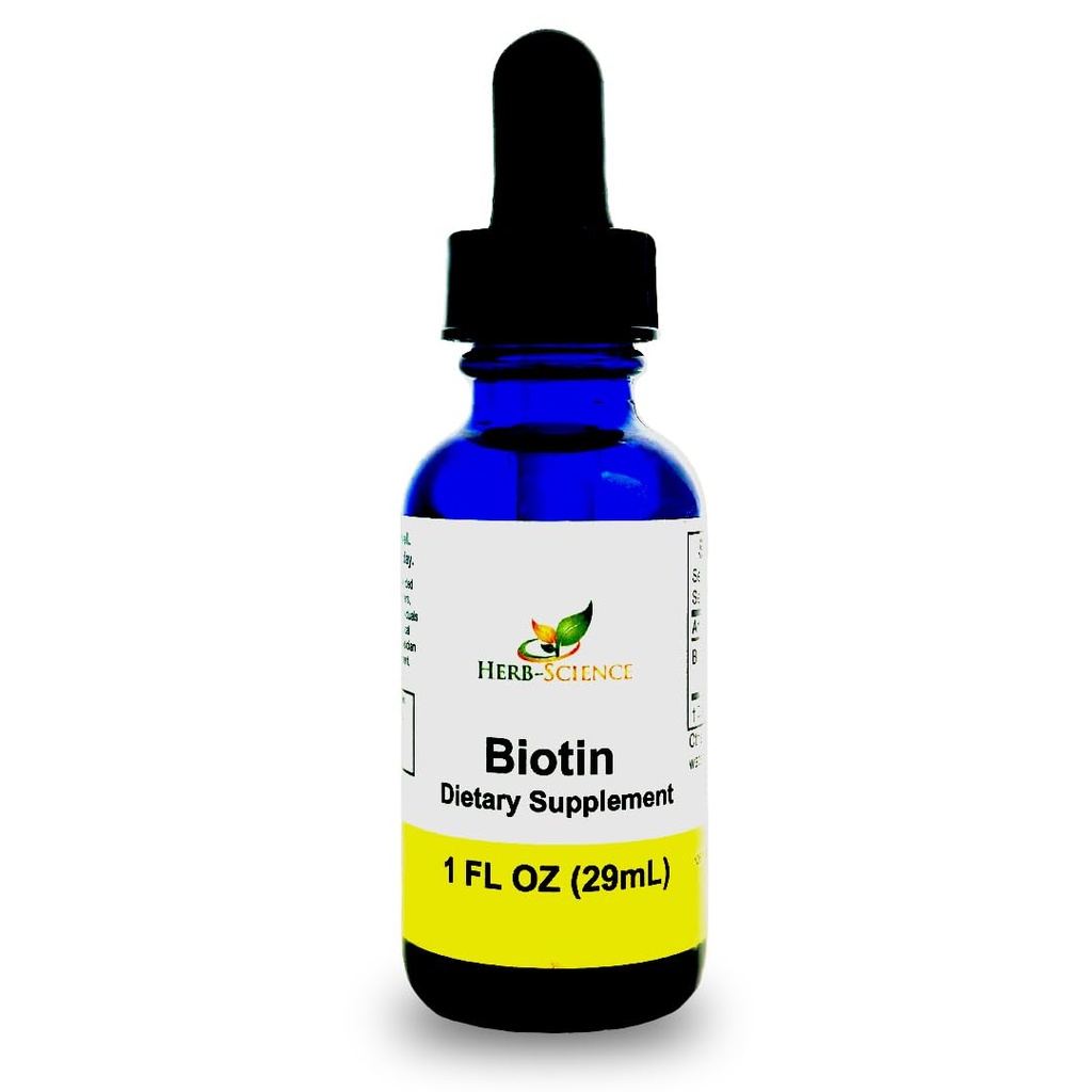 Płyn Biotin B7 - Wysoka absorpcja, Cold- Pressed D- Biotin USP, Vegan, Alkohol - wolne, Podjęzykowe krople, Brak sztucznych aromatów, Blue Cobalt Butelka szklana dla potencji i czystości - 1 oz