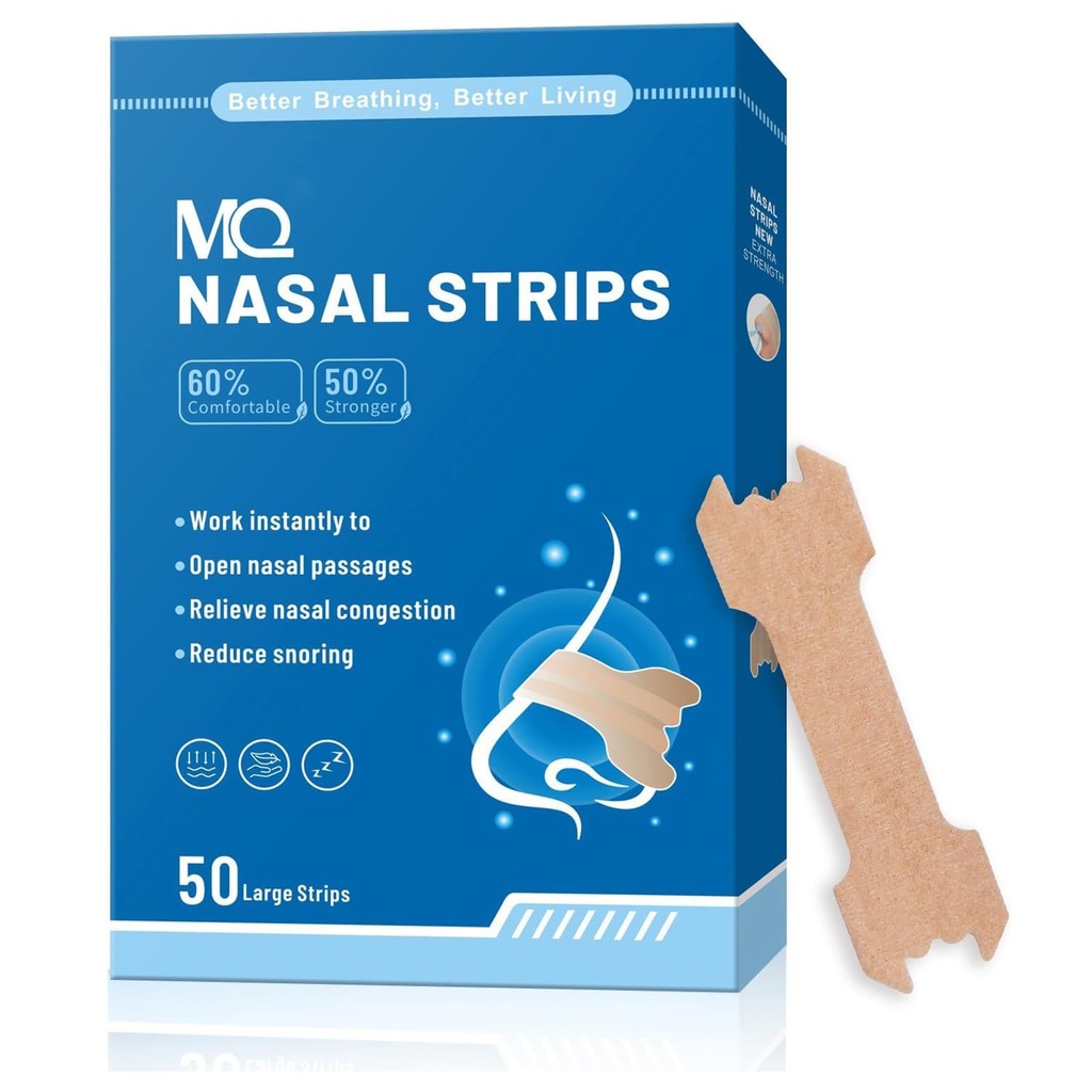 MQ 50ct Upgraded Nasal Strips for Snoring Nose Strips for Breathing Extra Strength Snore Strips to Open Nasal Passages, Relieve Nasal Congestion
