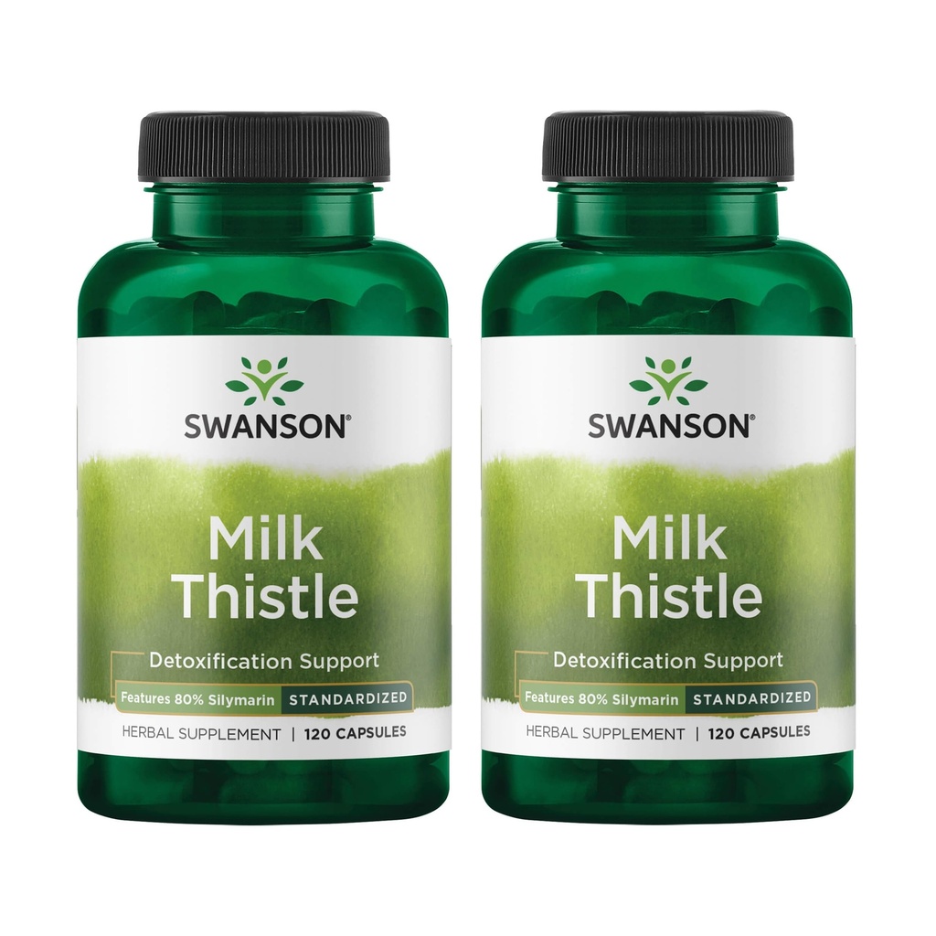 Swanson Milk Thistle (Standardized) - Herbal Liver Supplement Supplement w / 80% Silymarin - Natural Formula Helping to Contain Overall Health & Wellbeing - (120 kapsułki) (2 opakowania)
