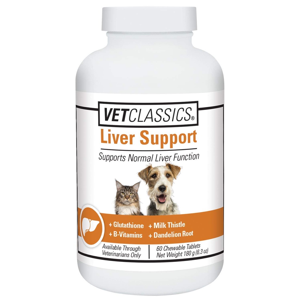 Vet Classics Liver Support Pet Supplement Health for Dogs, Cats - Funkcje wątroby - B- Vitamin, Glutathione, Milk Thistle - Soft Tablets, Chews - 60 Tabletki do żucia