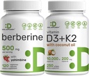DEAL SUPLEMENT Witamina D3 10,000iu + K2 200mcg Softgels & Berberine Suplement z Yohimbine Bundle - Zasadniczy Sunshine Witaminy z oleju kokosowego - Wysoka Absorpcja Hydrochlorków HCl Forms