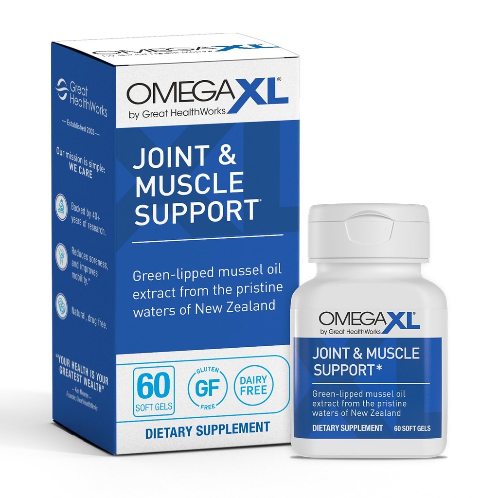 OmegaXL Joint Supplement Supplement, for Relief - Natural Muscle Support, Green Lipped Mussel Oil, Soft Gel Pills, Drug- Free, 60 Count