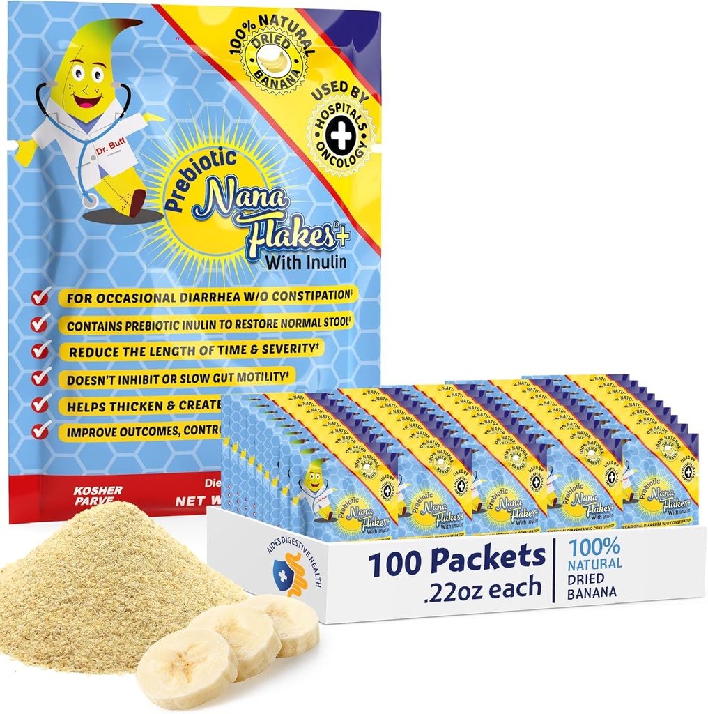Prebiotyczne Nana Flakes 100% Pure Banana Flakes Medical Food Powder, Zmniejszenie spożycia tłuszczu i naturalnych środków zaradczych dla Biegunki i oparzenia serca - Wielkie źródło białka & włókno - Pojedyncza Serve (100 Pakiety)