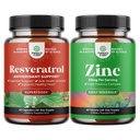 Zestaw młodzieńczy Trans Resveratrol - Resveratrol Kapsułki z aktywatorem AMPK dla zdrowia komórkowego i witalności i Cynk 50mg suplement immunologiczny - Cynk Complex do poprawy skóry włosów i paznokci