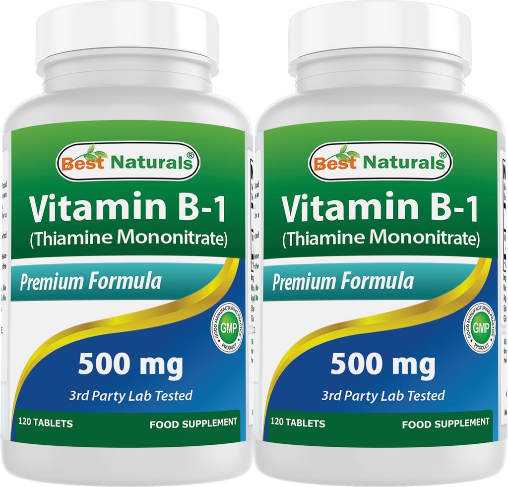 Najlepsi naturalni Witamina B1 jako Mononitrat tiaminy 500 mg tabletki (120 liczenie (opakowanie po 2))