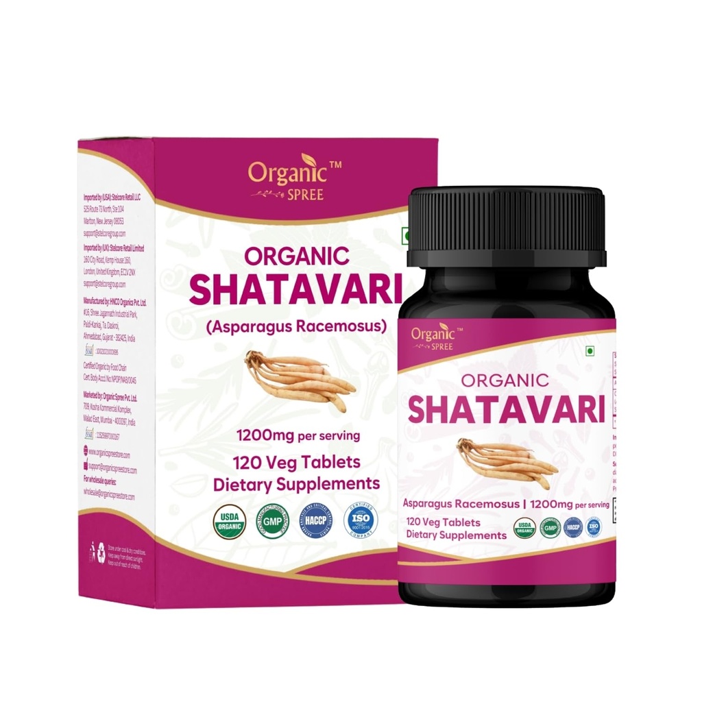 Shatavari 120 Tabletki 124; Asparagus Racemosus (Shatavari) 124; USDA Organic Certified Criminated 124; Wsparcie zdrowia i układu immunologicznego kobiet 124; Suplement diety 120tab