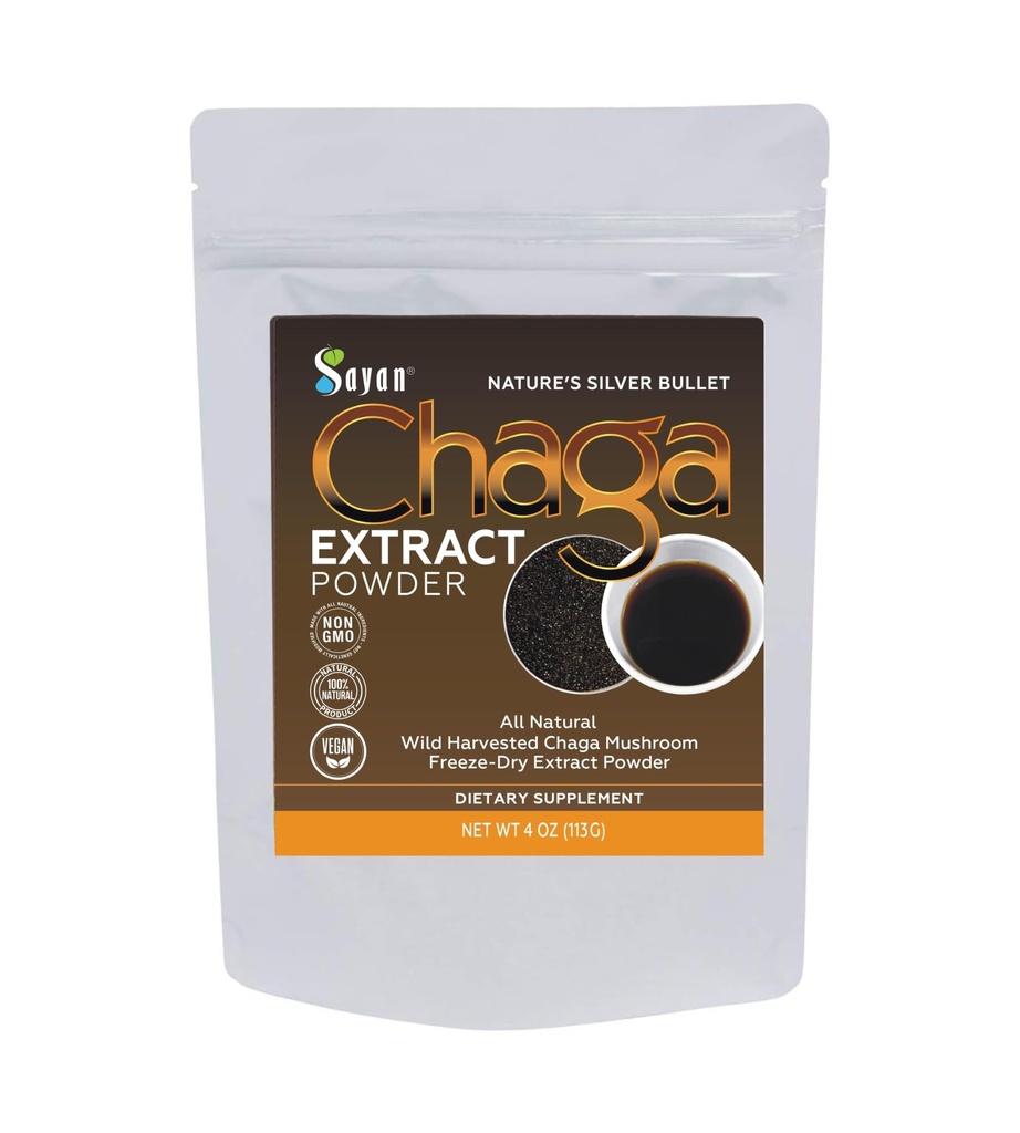 Sayan Chaga Mushroom Extract Powder (4oz) - Freeze Suchy Syberyjski Wild Harderned - Organiczna herbata przeciwutleniająca dla wsparcia immunologicznego i trawienia - Focus, Energy, Clarity, Wellness - Brak dodatków