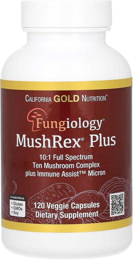 California Gold Nutrition Fungiology, MushRex Plus, Full- Spectrum Ten Mushroom Complex z Agaricus, Chaga, Cordyceps i Lwie 's Mane, 120 Plantcaps