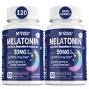 NEVISS Melatonina 50 mg dla dorosłych - Dodatkowa siła 9- in-1 Szybkie rozpuszczenie podjęzykowe - Wysoka dawka z Magnezu glicynian, Witamina D3, Ashwagandha, Lemon Balm, Rumianek, Cukier wolny, Wegan 120 Tabletki