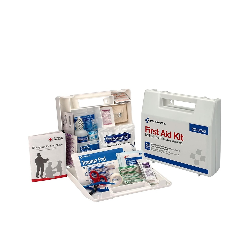 First Aid Only 223-U OSHA-Compliant First Aid Kit, All-Purpose 25-Person Emergency First Aid Kit for Business, Worksite, Home, and Vehicle, 106 Pieces