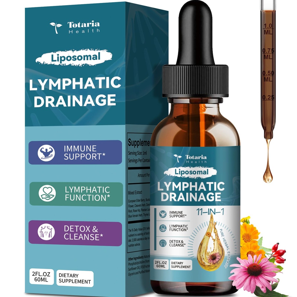 Liposomalne odcieki limfatyczne - 11 w 1 Organic Lymphatic Dreage Supplement with Burdock Root, Echinacea, Elderberry, Calendula, Cleavers Herb, Dandelion Supports Lymphatic Health 2 FL.OZ