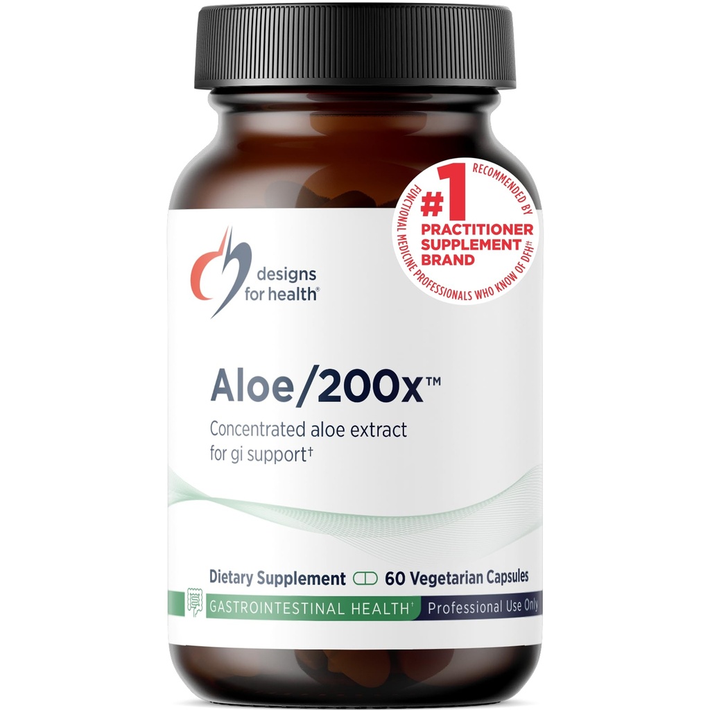Designs for Health Aloe / 200x - 200mg Aloe Vera Extract - Wysoko skoncentrowany suplement Aloe Leaf dla wsparcia GI - Non-GMO, Vegetarian Pills (60 kapsułki)