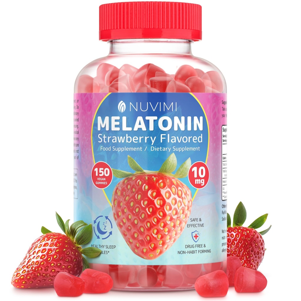 Melatonina Gummies - 10 mg truskawkowy aromat dietetyczny Suplement żywnościowy w celu wsparcia snu - 150 Wegańskich Gummies