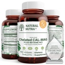 Natural Nutra Chelated Wapnia Magnez 1000 / 500 mg Suplementy Plus Betaine HCL - Chelated Cal Mag Poprawia gęstość kości, Wspiera mięśnie, Zęby, układu krążenia i Nerve Zdrowie, 100 Wegańskie tabletki