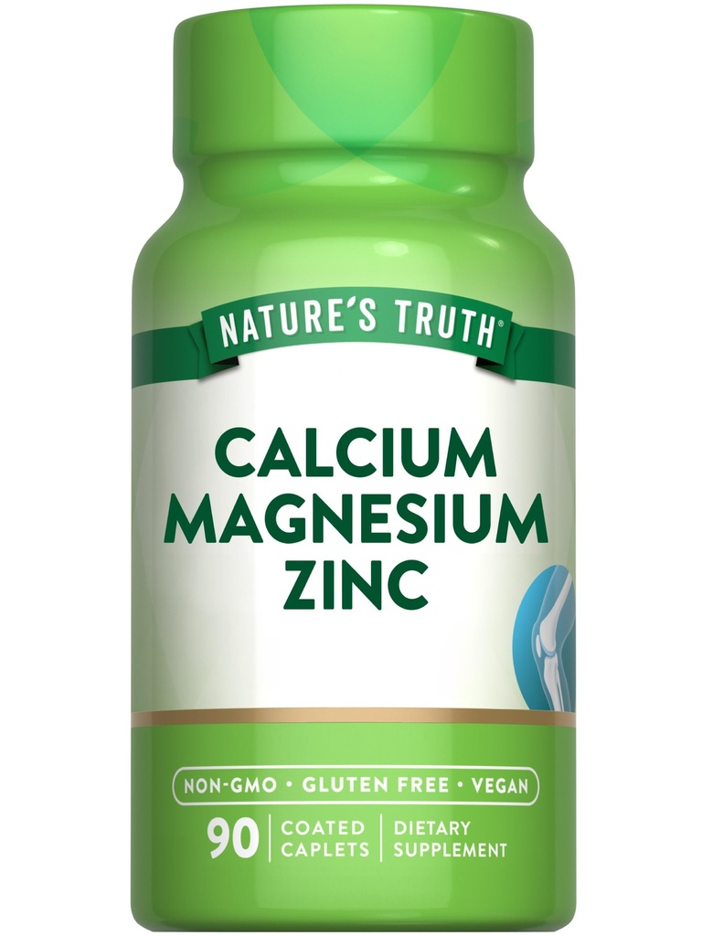 Nature 's Truth Wapnia Magnezu Cynk 124; 90 Coated Caplets Nether124; Wegan, Non-GMO, i gluten Free Supplement