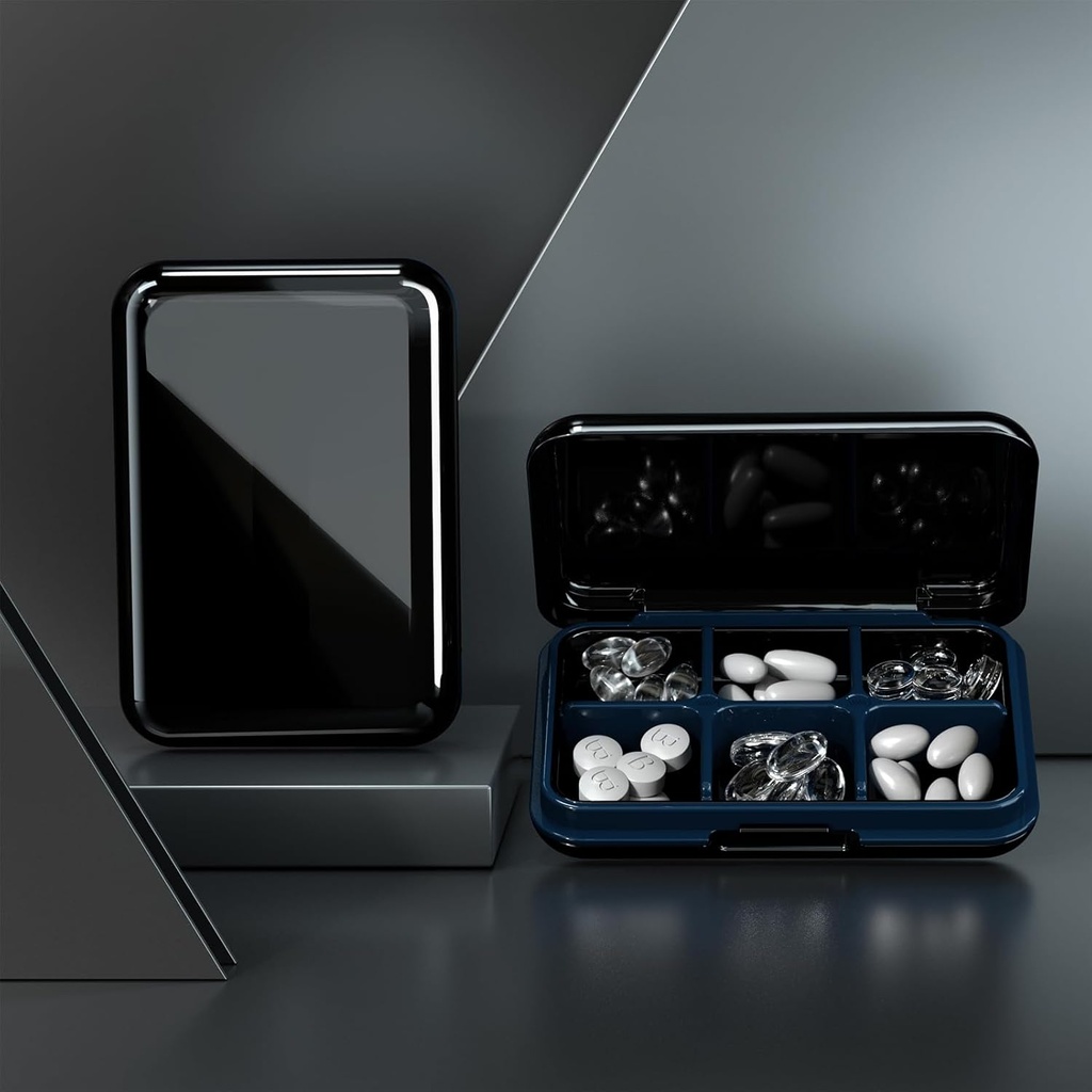 Skrzynka na pióro Waterproof Travel Pill Case Przenośny pojemnik na pióro Torebka 6 Komory Pocket Compact Organizator medycyny do witaminy, Oleje rybne, Suplementy, Medycyna (Duży czarny)