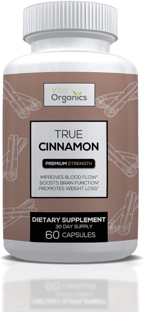 True Cynamon Supplement, Sri Lanka Organic Ceylon Cynamon Kapsułki, True Cynamon Verum Bark, Sugar-Free - 60 Kapsułki wegetariańskie