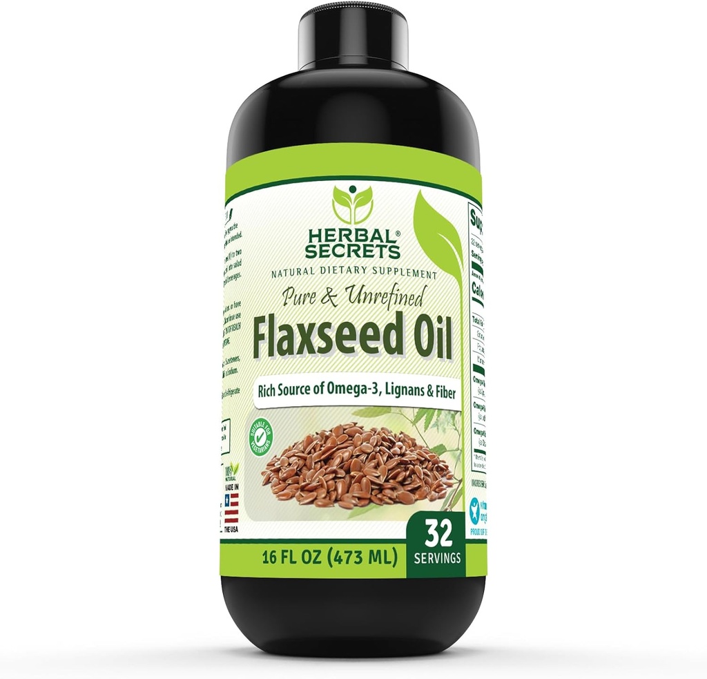 Herbal Secrets Organic Flaxseed Oil Supplement Equipment 124; 16 Fl. Oz. (473 ml) Equipment 124; Non-GMO Equipment 124; Made in USA
