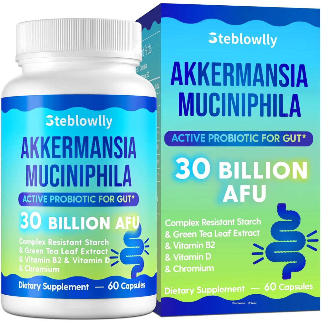 Akkermansia Probiotic, GLP-1, Żywe Probiotyki Strein dla Kobiet i Mężczyzn, GLP 1 Suplement do Gut Health, Digestive, Metabolic *, Immune, z chromem, Green Tea Leaf, 60 kapsułki