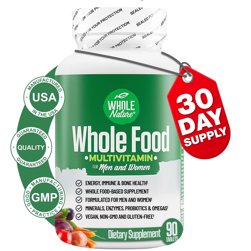 Whole Food Multivitamin for Men and Women Complete Daily Superfood Vitamin Plus Minerals Digestive Enzymes, Probiotics and Omegas. Witamina wieloskładnikowa oparta na roślinach, niezmodyfikowana genetycznie (1)
