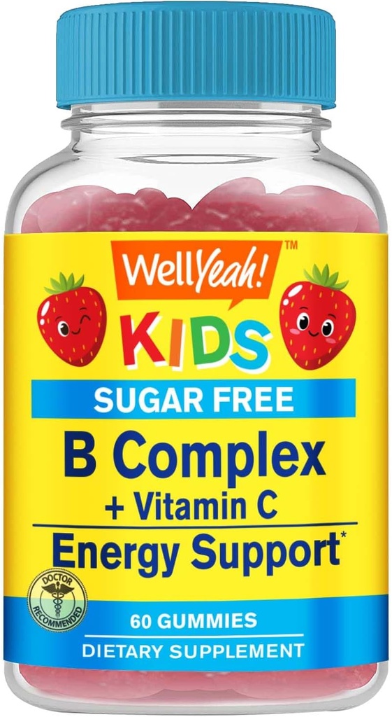WellYeah Dzieci Witamina B Kompleks Cukru Free Gummies 124; Witamina C, Kwas foliowy 124; Immunitet i wsparcie energetyczne 124; Strawberry Flavor 124; 60 Count