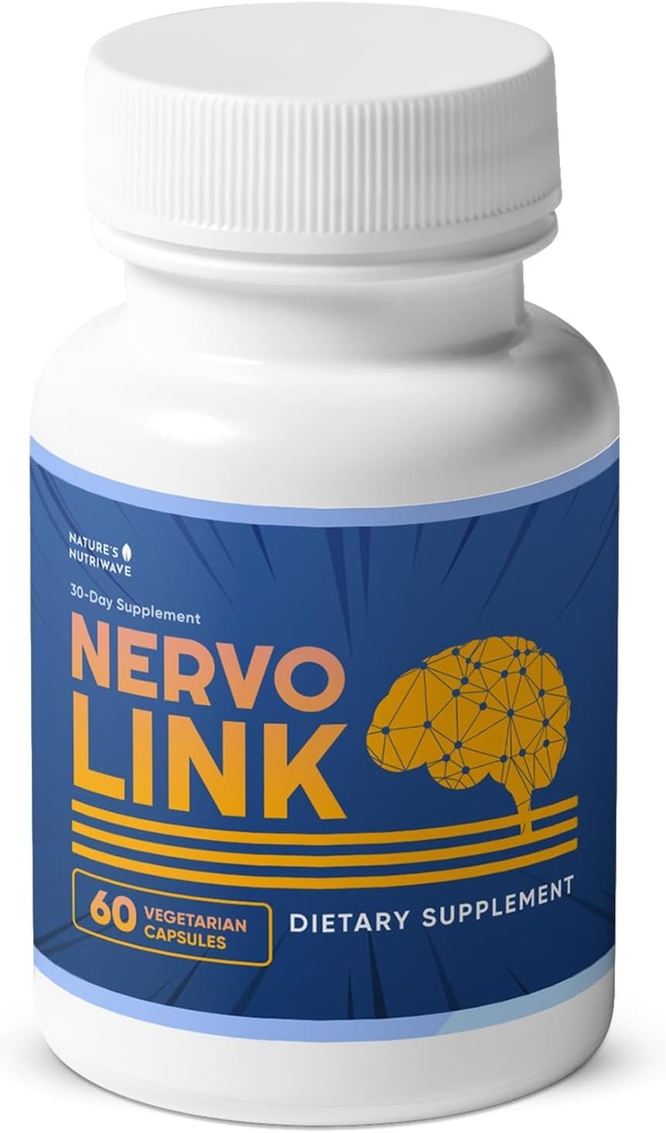 Nervolink - 100% Natural Supplement for Nerve- Support & Energy Boost, z Reishi, Shiitake, i Mushrooms Mane Lion, Made in USA, Non - GMO - 60 Kapsułki, 1 Miesiąc dostaw