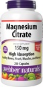 Webber Naturals Magnezu Citrate, 150 mg Per kapsułki, 250 Kapsułek, Wysoka Absorpcja, Pomaga Wsparcie Kości, Zęby i właściwe Mięśnie i Serce Funkcje, Gluten & Dairy Free