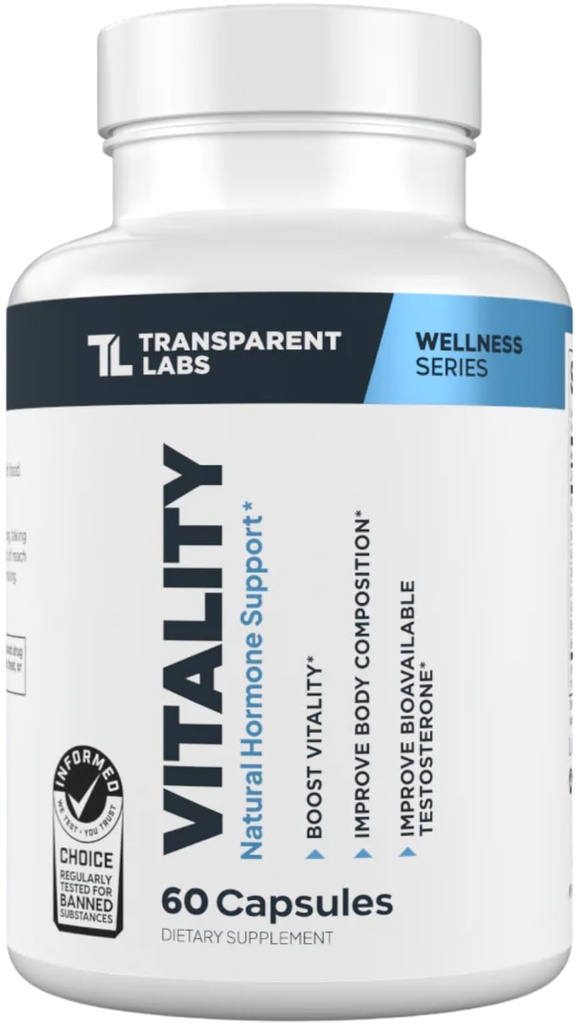 Transparent Labs Vitality Testosteron Booster - suplement testosteronu dla mężczyzn z Ashwagandha KSM- 66, PrimaVie Shilajit Extract, & DIM do wsparcia Vitality, & Biodostępny Testosteron - 60 Hrabia