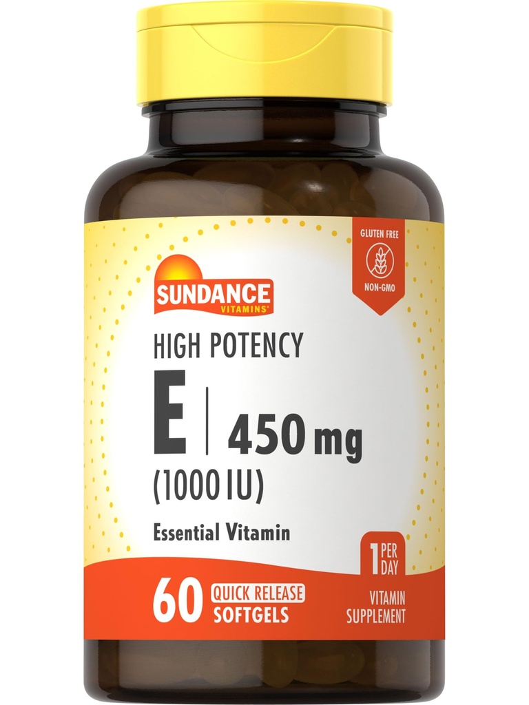 Sundance Witamina o dużej mocy E 124; 450mg (1000 j. m.) 124; 60 Softgeli 124; Esential witaminy Supplement Amend124; Non-GMO and gluten Free Formula