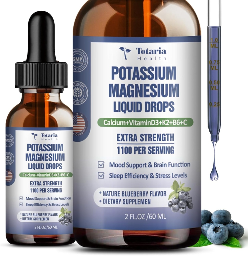 (2 opakowania) Potasu suplement magnezu krople płynne - 200mg potasu i 600 mg Triple Complex Magnezu glicynian ciecz Olejek cytrynowy Wysoka Absorpcja Potasio Wsparcie kości, Mięśnie, Kurcze nóg