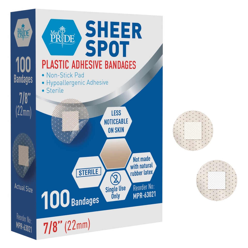 MED PRIDE Sterile Round Clear Spot Bandages,Hypoallergenic,7/8 in,100-Count