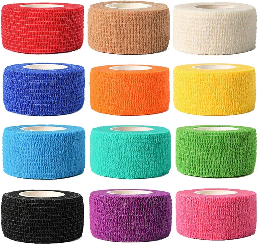 12 Pack Self Adhesive Bandage Wrap, 1" x 5 Yards, Cohesive Athletic Tape | Athletic Elastic Cohesive Bandage for Sports Injury,Strain,Knee & Wrist,Ankle Sprains & Swelling First Aid