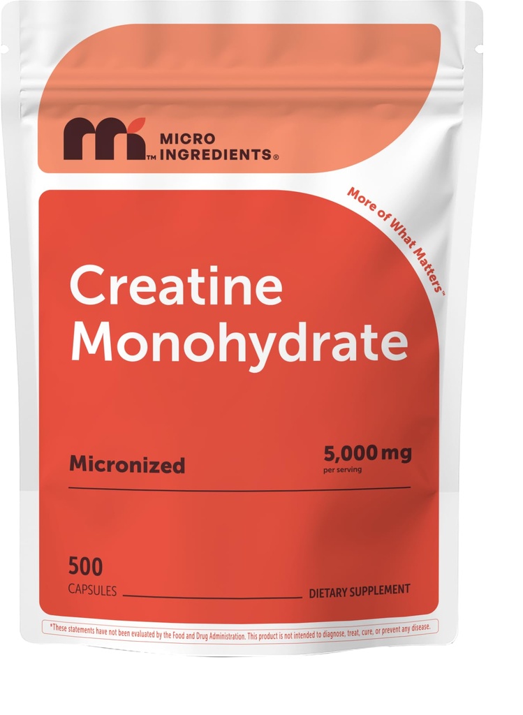 Monowodzian kreatyny 5 000 mg, 500 Kapsułki 124; Pigułki z czystego stworzenia - Mikronizowane + Unflavored Powder, Easy Absorpcja 124; Wstępny trening i wsparcie zdrowia mięśni 124; Keto, Non-GMO