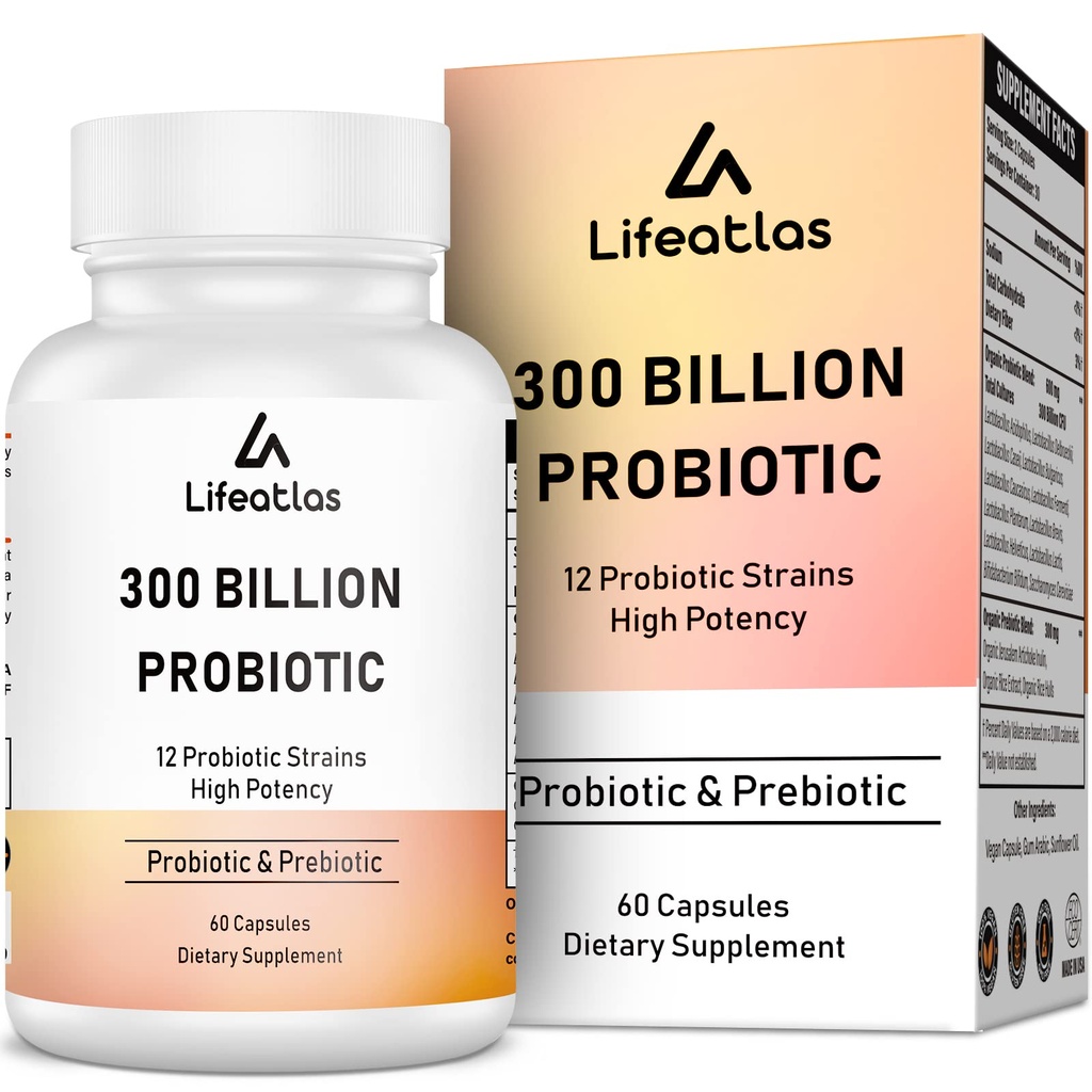 300 Miliard CFU Probiotyki - Probiotyki dla Kobiet i Mężczyzn, 12 Probiotycznych Cieśnin Plus Prebiotyk, dla Immune & Digestive, Gut Health, Rozkwit gazu, Szafka Stabilna - 60 Czapki