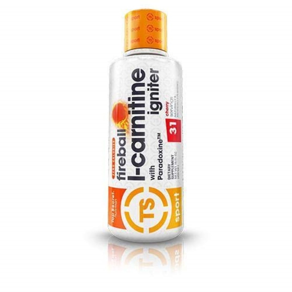 Top Secret Nutrition Fireball Liquid L- Karnityna z paradoksyną 124; Stim Free Between 124; Zarządzanie wagą, Energia, & Ćwiczenia wydajności 124; 16 uncji, 21 Sług (Cherry)