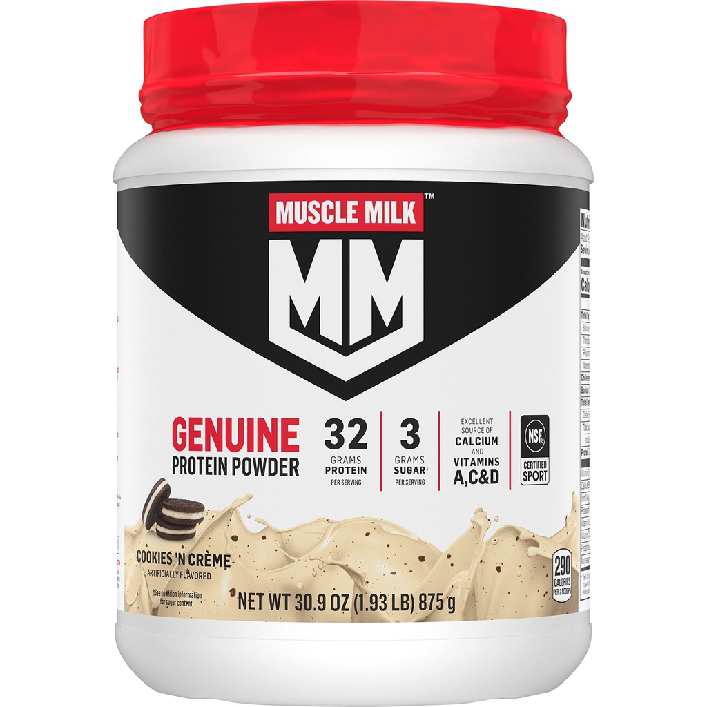 Mięśnie Mleko Genuine Protein Powder, Cookies 'N Crème, 1.93 Funty, 13 Słupki, 32g Białko, 3g Cukier, Wapń, Witaminy A, C & D, NSF Certified for Sport, Energizing Snack, Packaging May Vary