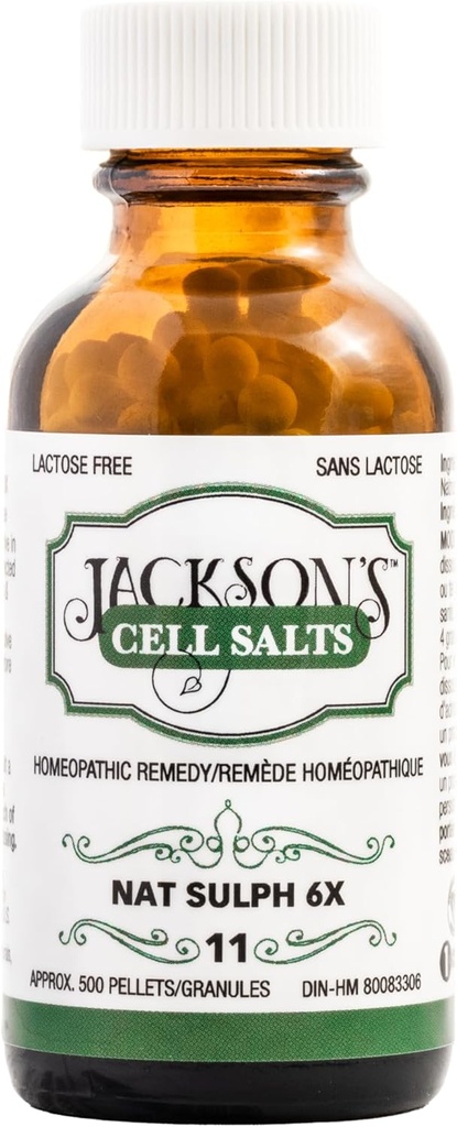Jackson # 11 Cell Salt NAT Sulph 6X (500 Pellet Bottle) - Certified Vegan, Lactose-Free Schuessler Tisk Salt Natrum Sulphuricum 6X