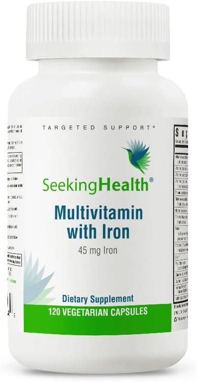 Poszukiwanie zdrowia Multivitamin z żelazem, 45 mg Żelazo chelatowane, Aktywne witaminy B Plus L- 5- MTHF, Wspiera zdrowy system immunologiczny i produkcji energii, Kapsułki wegetariańskie (120 kapsułek) *