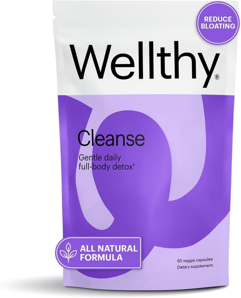 Wellthy Full Body Detox and Immune Support - Advanced Digestive Health, Gut Cleanse and Bloating Relief - All Natural Formula with Milk Tistle, Dandelion Extract and L- Carnitine Bridge 124; 30- Day Supply