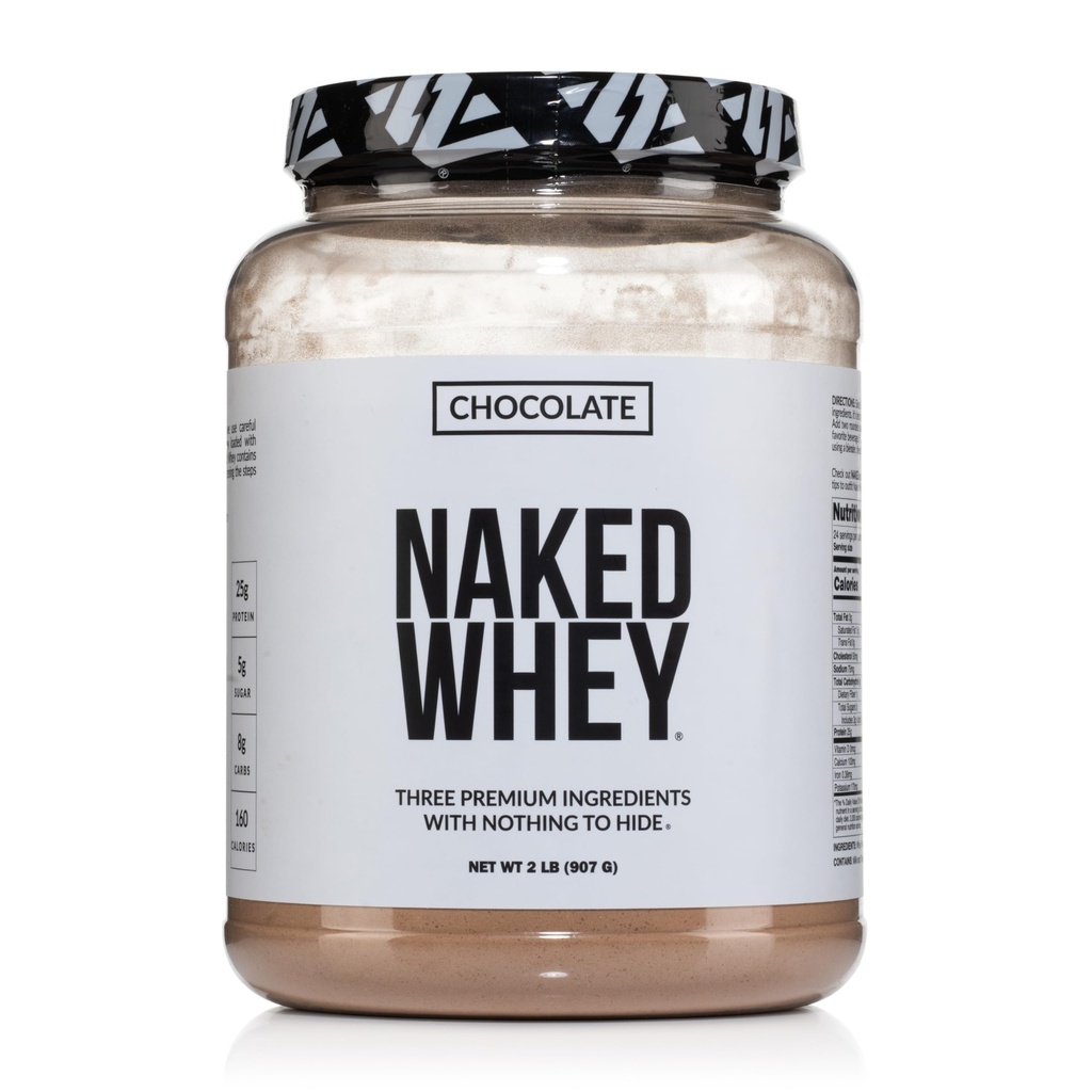 NAKED Whey Chocolate Protein Powder - Only 3 Ingredients - Grass Fed Whey Protein Powder, Organic Chocolate and Organic Coconut Sugar, NSF Certified, No GMO, No Soy, and Gluten Free - 24 Servings