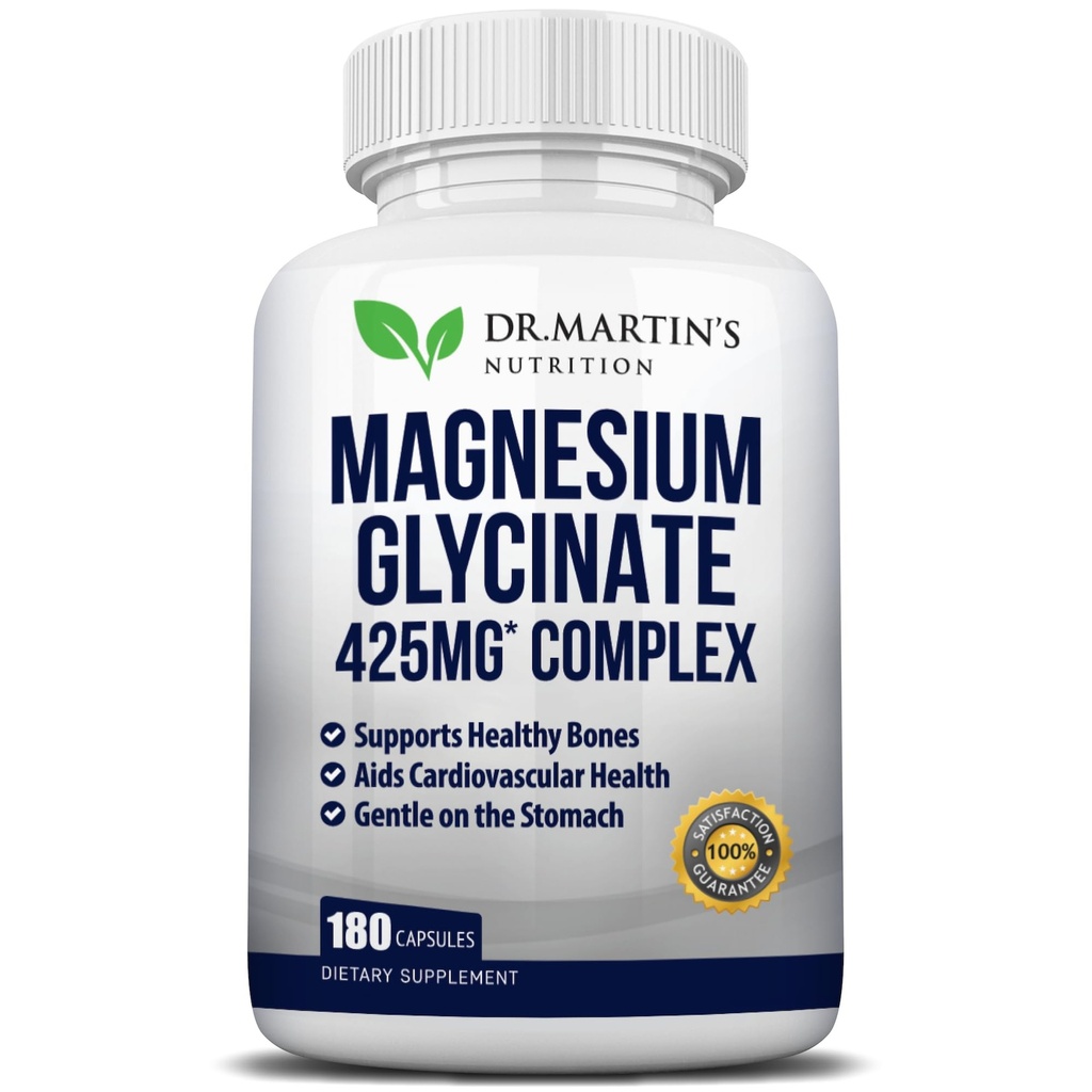 Premium Magnezu Glicynian 425mg - 180 Kapsułek Wegańskich - Pomaga w łagodzeniu stresu, snu, skurcze mięśni i zdrowe serce 124;