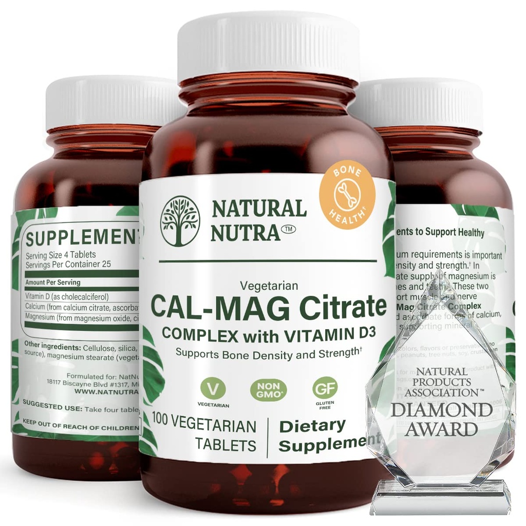 Naturalny Nutra Cal- Mag Citrate z witaminą D3,1000 / 500 mg Complex, Wzmocnienie gęstości kości, Mięśnie i Nerve Zdrowie, Pomoc utrzymanie zdrowe zęby, Wysoko Biodostępne źródła, 100 Wegańskie tabletki