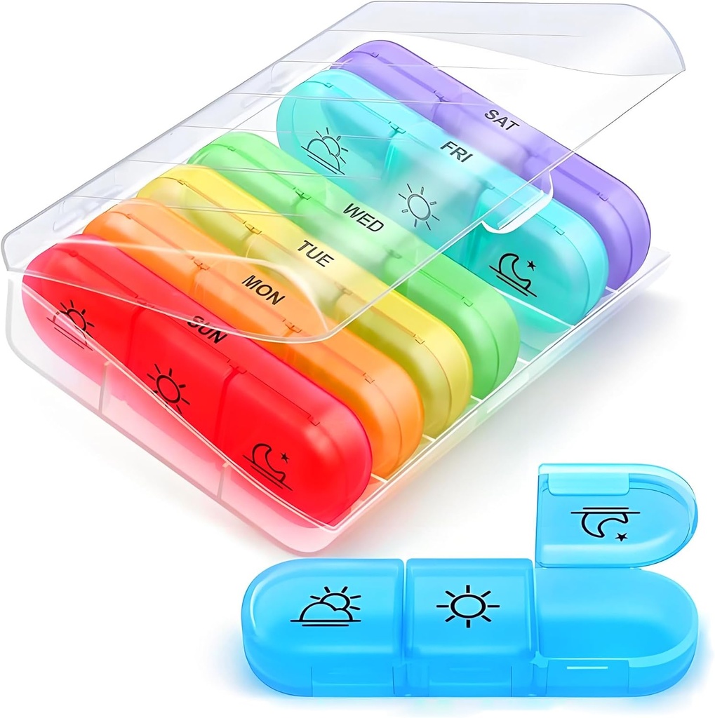 AIMI Cotygodniowy Pill Organizer 3 razy dziennie, duży 7 dni Pill Box 3 razy dziennie z oddzielnym kontenerem, Przenośny Pill Case for Medication, Witaminy, Olej rybny i suplementy