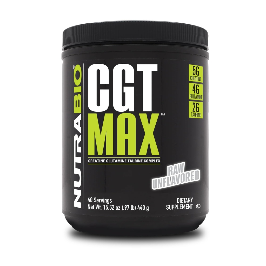 NutraBio CGT- MAX Powder - Kreatyna, Glutamina i Tauryna wspierać Odzysk mięśni i siły - 40 Sługi - Unflavored