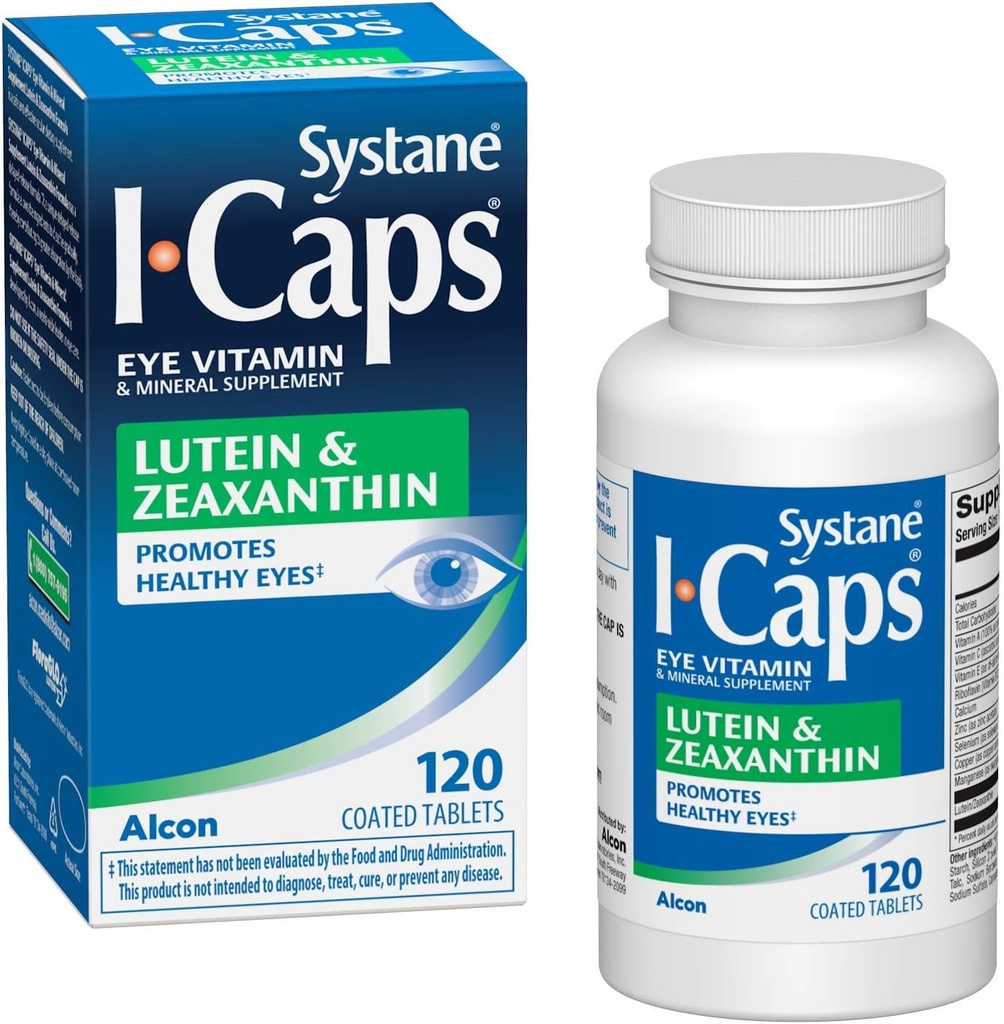 Systane Icaps Witamina i suplement mineralny, Luteina i Zeaksantyna Formuła, 120 Tabletki powlekane