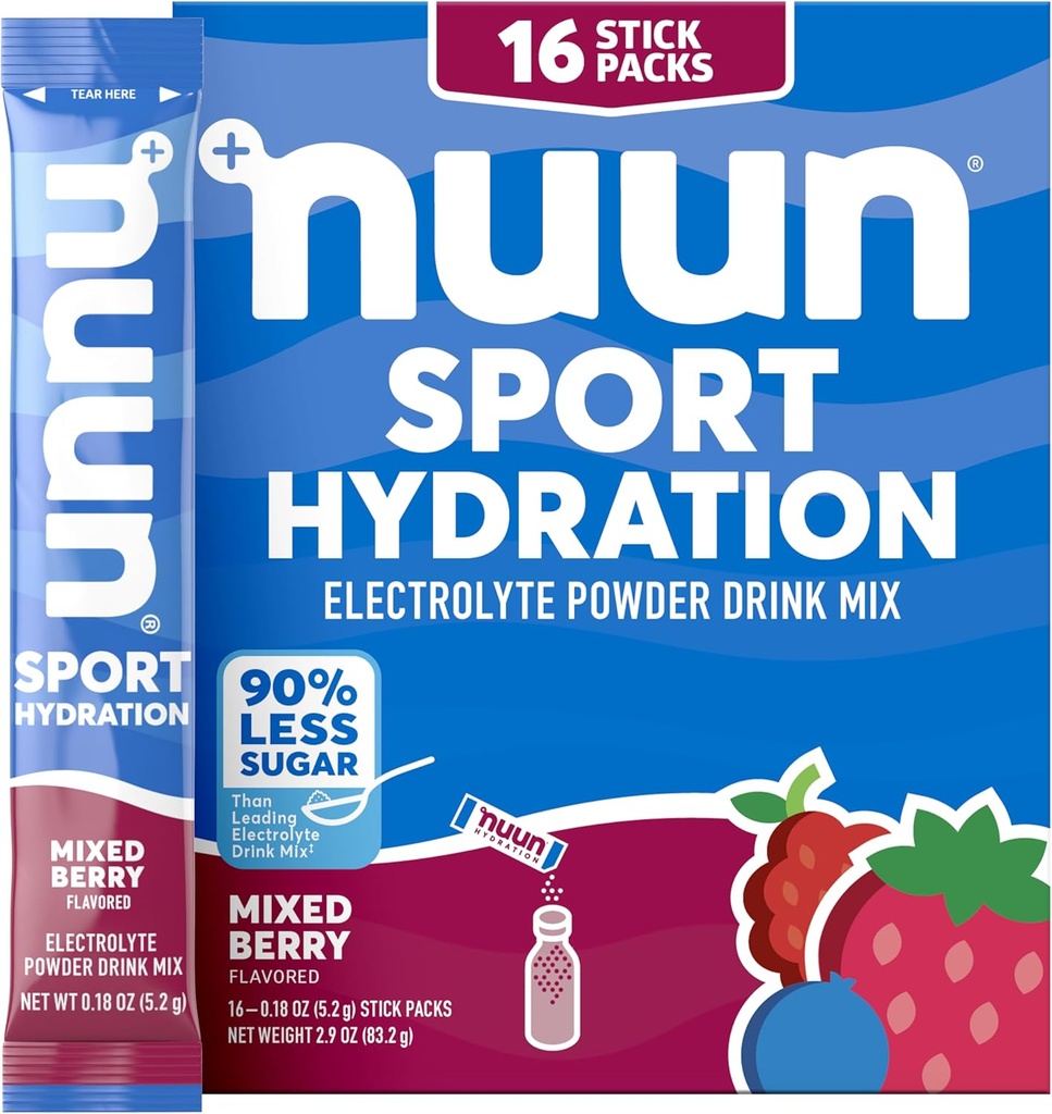 Nuun Sport Electrolyte w proszku Pakiety z magnezem, Wapń, Potas, Chlorek i Sodu, Nawodnienie Pakiety dla On- The-, Mieszane Berry Flavor, Gluten Free & Wegan, 16 Pojedyncze służby